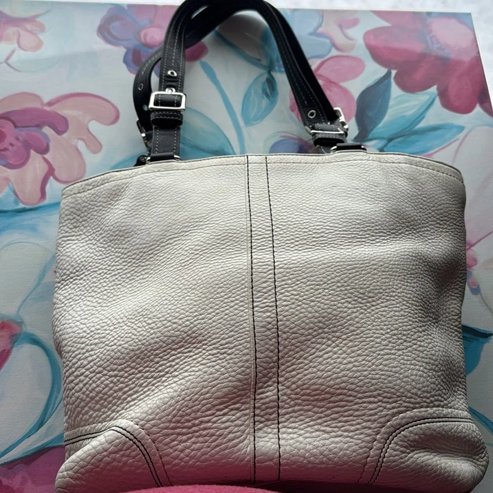 COACH pebbled leather bag white and black